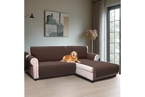 BellaHills Sofabezug L Form 2 Sitzer (205cm), Couch Überzug L Form Mit Armlehne, Ecksofa Bezug Rechts Für Hund Katze, Sofa Überzug Eckcouch rutschfest Sofa Auflage für Wohnzimmer, Braun