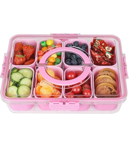 Plateau De Service Divisé Snack Box Plateau à Collation ENUTROF 8 Compartiments - Avec Couvercle Et Poignée - Transparent - Alimentaire Plateau Compartiment Plateau De Service Tournant