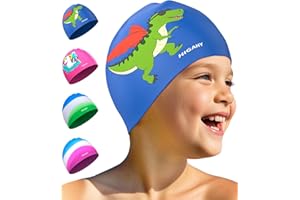 HIGAHY Badekappe Kinder - wasserdichte Badehaube für Jungen Mädchen, Silikon Schwimmkappe für 3-15 Jahre, Bequeme Badekappekinder mit UV-Schutz und rutschfest, Geeignet für Schwimmen Tauchen