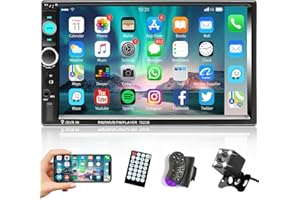 Podofo 7" écran tactile Autoradio 2 Din, Autoradio Bluetooth Support Mirror Link/Radio FM/EQ/Commande au Volant/USB/TF/SD/AUX + Caméra de recul