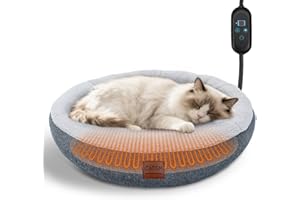 CATISM Cat Bed Heated, Self Warming Beds for Indoor Cats and Small Dogs, Cozy Donut Heated Bed with Timer & Temp Adjustable, Heating Cat Pad with Non-Slip Bottom
