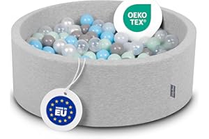 KiddyMoon 90X30cm/300 Bolas ∅ 7Cm Piscina De Bolas para Ninos Hecha En La UE, Gris Clr:Perla/Gris/Transparente/Azul Clr/Menta