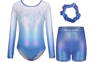 Boteria Gymnastics Leotards for Girls with Shorts Set,Long Sleeveless Dance Leotard Sparkle Dancewear for Kids 3-13 Years