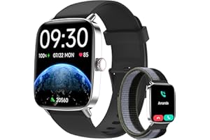 YOEVER Smartwatch Uomo Donna, 1.85" Orologio Smartwatch con Chiamate e Notifiche WhatsApp, Fitness Tracker con Contapassi Sonno SpO2 Cardiofrequenzimetro, 110 Sportive, IP68 Smart Watch per Android iOS Nero