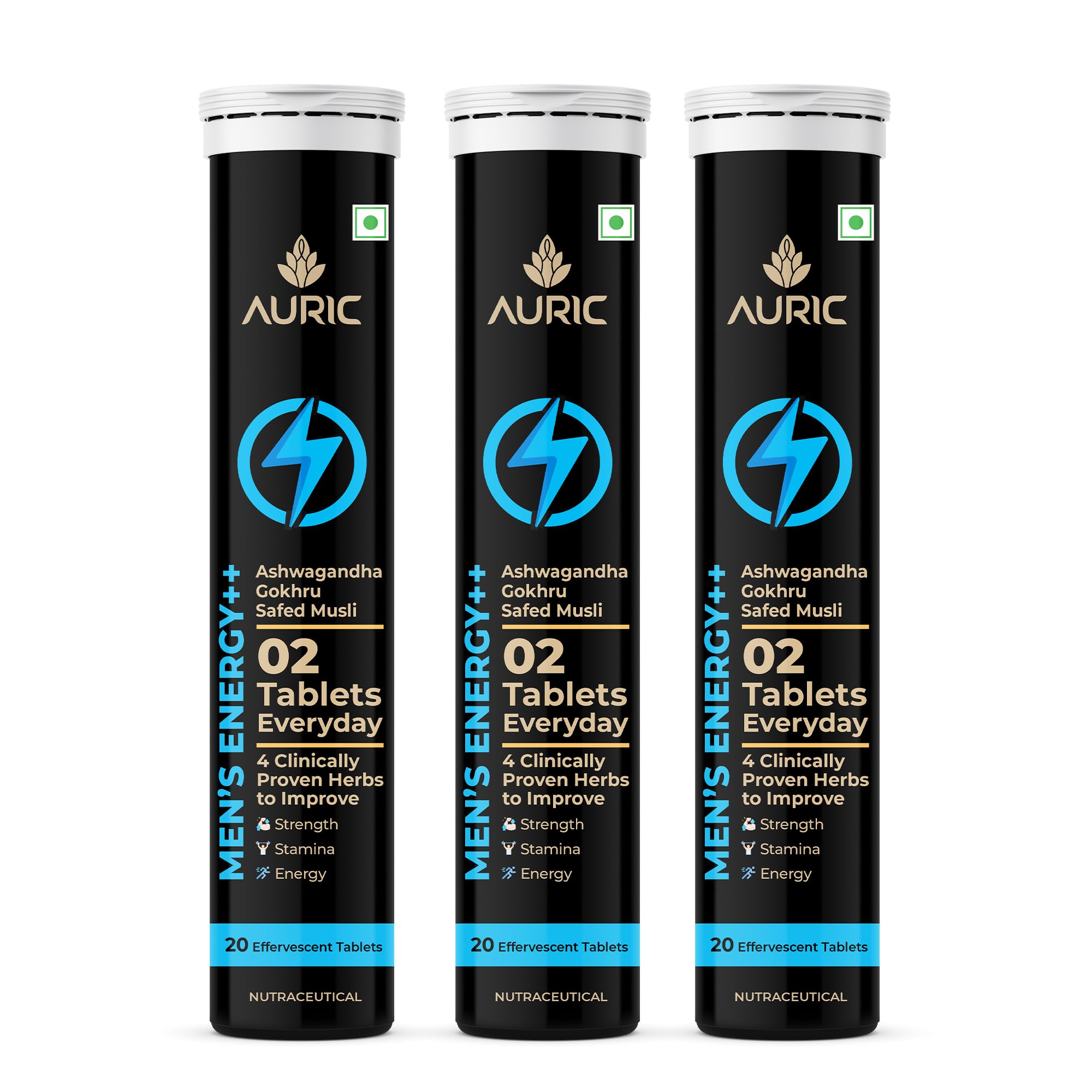 Auric Men’s Energy++ 60 Tablets | Ashwagandha, Gokshura, Safed Musli, Fenugreek, L Citrulline and Zinc blend for Performance 