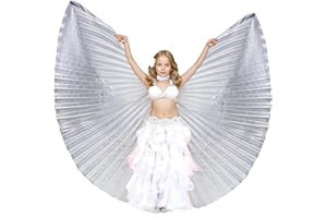 Baisdan Ali di Danza del Ventre per Bambini, Ali di Iside, Ali di Farfalla con Asta Telescopica per Danza del Ventre, Carnevale, Palcoscenico, Festa di Natale Argento