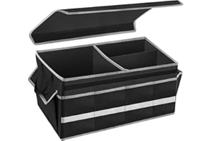 Justech Kofferraum Organizer mit Deckel Rutschfest Kofferraumtasche Kühltasche Faltbox Wasserdichter 50L Großer Faltbare Auto Kofferraumtasche und Aufbewahrung für SUVs, Jeeps, Rutschfester Boden