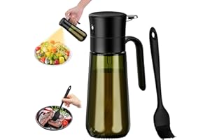 Euqvunn Olive Oil Spray Bottle with Basting Brush, 280ml Light-Proof Glass Oil Sprayer to Preserve Freshness, Ideal for Salad Dressing, Baking & Grilling