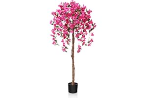 Fopamtri Plantas Artificiales Decorativas 150cm Flor Árbol Artificial Rosa Plastico con Flores para Hogar Salon Dormitorio Oficina Balcón Decorativa (1 Pack)