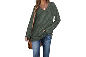 Aokosor Pullover Damen Lang V Ausschnitt Strickpullover Herbst Oberteile Elegant Oversize Leichte Langarmshirt LäSsige S-XXL