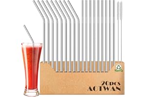 AOTWAN Strohhalme Edelstahl 304 Trinkhalme Edelstahl 20 Stück Enthalten 9 Gerade +9 Gebogen +2 Reinigungsbürsten Metall Strohhalm Wiederverwendbar für Cocktails,Smoothie und Säfte