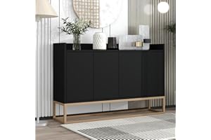 BLANKETSWARM Credenza moderna 120x30x80cm,stile minimalista,credenza per soggiorno,credenza con 4 ante adatto per sala da pranzo,soggiorno,cucina, Nero