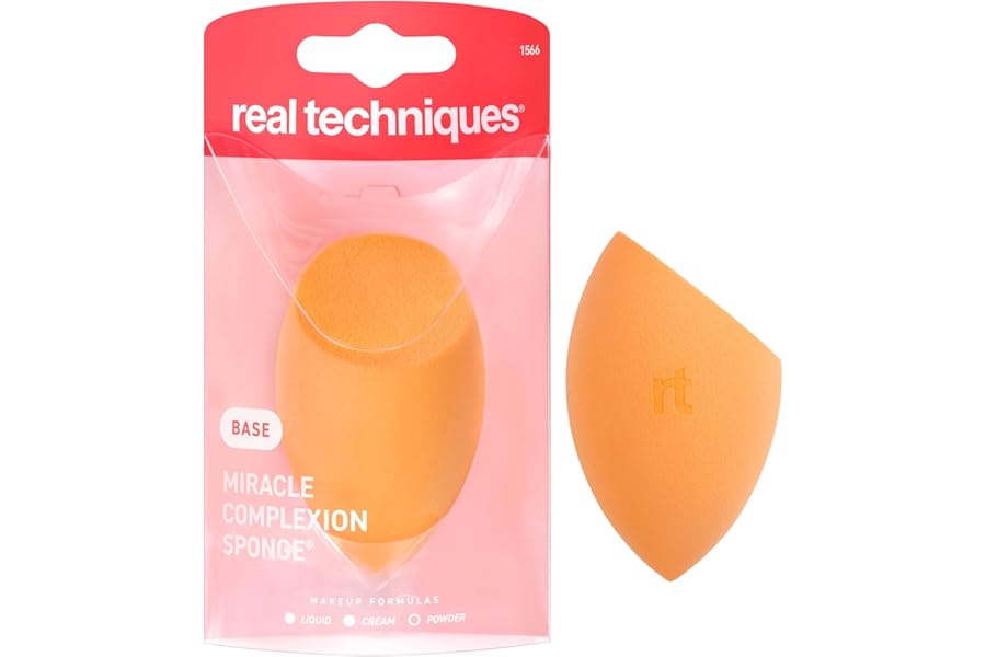 Real Techniques Miracle Complexion Sponge for Liquid & Cream Makeup, 3-Point Design for Seamless Application, Streak-Free Natural Dewy Finish, Latex-Free, Cruelty-Free, Vegan, Easy to Clean, 1 Count