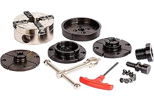VINWOX SCK4-3.5NV-SET 3-1/2” Wood Lathe Gear Chuck Set, Wood Lathe Key Chuck Set, 4-Jaw Self-Centering Chuck, 1"x8TPI thread and 3/4”-16TPI Adapter