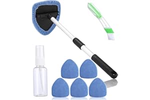 HUIFOO Auto Scheibenreiniger mit 6 Mikrofaserpads und Sprühflaschen,Auto Fensterwischer Kit,autoscheiben innenreiniger mit Ausziehbarer Griff,Reinigungswerkzeug für Windschutzscheibe ,180 drehbar,hellblau