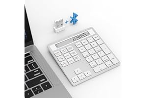 TIOLEJE Bluetooth & 2.4G Number Keypad - Dual Mode Number Pads 34 Keys with Display Calculator - Slim, Wireless Numeric Keypad, Portable Number Pad for MacBook, iMac, Windows, Laptop, Desktop, PC, White