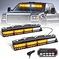 HLauto 604N Emergency Dash Strobe Lights w/Controller: 2x16.8 inch Amber Security Light w/Take Down, 48 LED Safety Flashing Warning Hazard Interior Windshield Visor Light Bar for Trucks Vehicles
