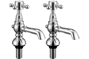 Wasserrhythm Basin Taps Pair Waterfall Victoria Traditional Twin Bathroom Sink Taps in Pair Two Basin Pillar Tap Classic Cross Lever Chrome Brass