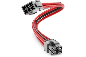 deleyCON 6 Pin PCI Express Karta Graficzna GPU Kabel Zasilający Przedłużacz 30cm - 18 AWG Zasilacz Komputerowy PC Nylonowa Wtyczka do Gniazda - Czarno-Czerwony