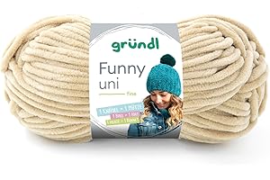 Gründl Laine Funny uni – laine chenille douce pour crocheter – douillette et douce pour la peau – 100% polyester – 1 pelote 100 g / 120 m – taille d’aiguille 5 – 6 – beige
