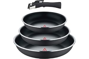 BERGNER, Set 4 pezzi padelle in alluminio pressato con manico staccabile e punto di calore, rivestimento ILAG Essential, antracite, compatibile con l'induzione