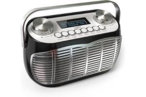 Audible Fidelity Detroit DAB/DAB Plus Radio Alarm Clock, Retro Style, Mains or Battery Powered, LCD Display (Black)