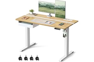 ‎VASAGLE VASAGLE LSD112N01 Height-Adjustable Electric Desk with Socket and Drawer, 60 x 120 cm Table Surface, Smoothly Adjustable, Memory Function with 4 Heights, Golden Oak Cloud White