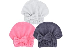 QIAFEIYE Mikrofaser-Haar-Trockentuch-Kappe 3er-pack Super Saugfähig Schnell Trocknen Hair Turban Wrap für Frauen Mädchenhaar(Dunkelgrau+Hellgrau+Rot, 3)