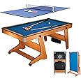BCE 6ft 3-in-1 Folding Pool Table with Table Tennis Top & Soft Tip Dart Board with Desk Top - Easy to Move - All Accessories Included