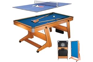 BCE 6ft 3-in-1 Folding Pool Table with Table Tennis Top & Soft Tip Dart Board with Desk Top - Easy to Move - All Accessories Included