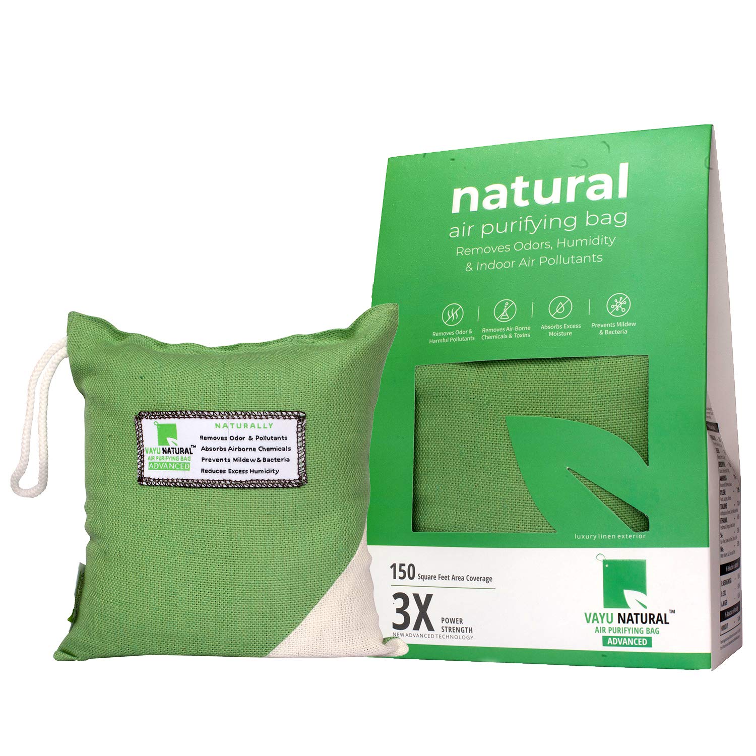 Breathe Fresh® Vayu Natural - Air Purifier, Deodorizer & Portable Dehumidifier For Room, Office, Basement (Activated Charcoal