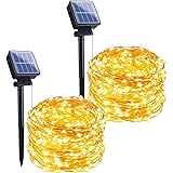 Solar Garden String Lights Outdoor 2 Pack 10M/33FT 100 LED Solar Fairy Lights Waterproof Decoration Copper Wire Lights with 8