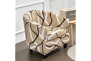 Highdi 2 Pezzi Copripoltrona 1 Posto Chesterfield Elasticizzato, Poltrona Club da Cocktail Antiscivolo Rimovibile Tub Chair Copripoltrona per Bar Camera da Letto Soggiorno (Linee marroni)