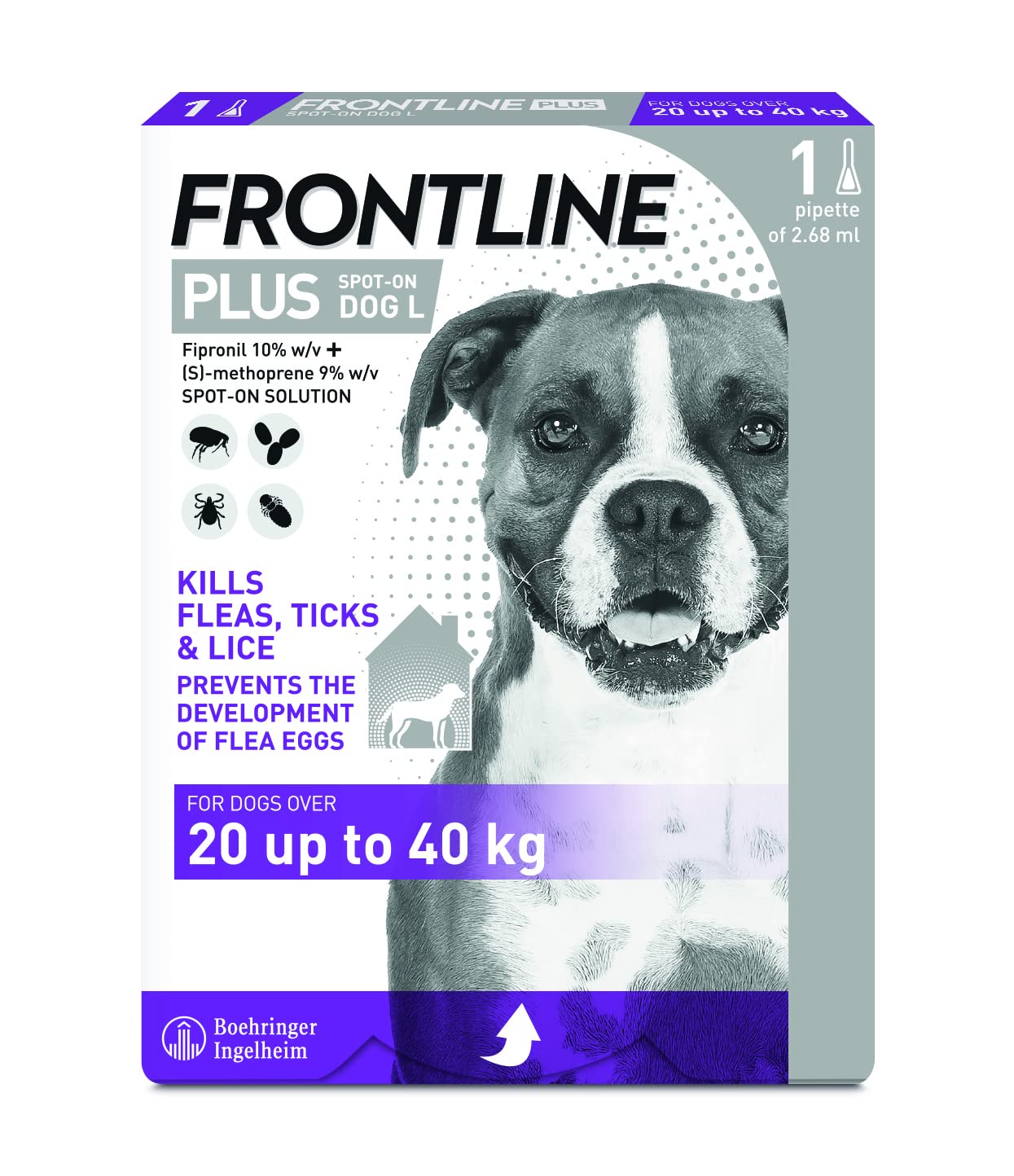 Frontline Plus For Dogs 20 to 40kg - 1 Pipette, Flea And Tick Treatment For Dogs, Frontline Flea Treatment For Dogs, Frontline Spot On For Dogs, Frontline For Dogs
