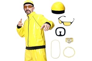Amycute 90s Rapper Celebrity Costume for Adults, Men’s 80s 90s Fancy Dress Costume with Accessories Kit, Ali-g Costume Adults Funny Rapper Halloween Stag Do Fancy Dress Outfits