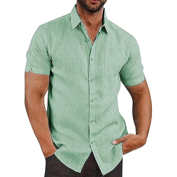 Zomerhemd voor heren, linnen, korte mouwen, zakelijk, casual, vakantie, strandhemd, katoen, omslagkraag, vrijetijdshemd voor mannen, button down shirt, zwart, S