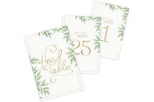 Rileys & Co Large Wedding Table Number Cards 1-25 and Head Table Sign, Double-Sided Gold Foil Print and Elegant Leaf Design for Wedding Receptions, Parties, and Events, 26 Pieces, 10 x 15 cm