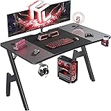 HLONONE Gaming Schreibtisch 120 x 60cm, Gaming Tisch, Stabiler PC Schreibtisch mit Kohlefaserbeschichtung, Ergonomischer Comp