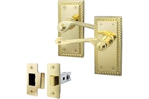 EAI Polished Brass Georgian Scroll Door Handle Latch Set - 1 Pair Internal Lever Latch Handles & Latch (64mm) - Rope Design