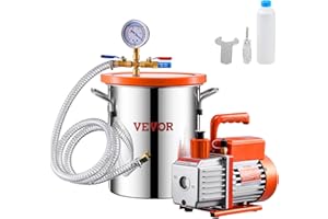 VEVOR 11,36 L Cámara de Vacío y Kit de Bomba 3,5 CFM Kit de Cámara de Desgasificación con Bomba de Vacío de Una Etapa con Tapa de Acrílico, Aceite, Manguera para Desgasificar Resinas, Siliconas