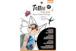 GLOREX 6 1241 600 - Láminas de tatuaje, 2 piezas de papel A4, para crear rápida y fácilmente su propio tatuaje DIY, para impresoras láser, copiadoras e impresoras de inyección de tinta