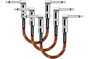 Urbanphonics Guitar Patch Cable | 6.35mm Jack Pro Grade Noiseless | 23 cms Pedalboard Cord Lead | Right Angle Male to Male | for Guitar, Bass and Effects Pedals | 3 Pack Copper Colour Braided Tweed