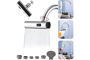 Towwoo Grifo de Cocina en Cascada, Giratorio 360°, 3 Modos de Rociado, Aireador de Grifo Universal, Waterfall Kitchen Faucet Multifuncional para Cocina, Accesorio para Grifo de Acero Inoxidable