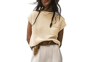 Saodimallsu Damski T-shirt sweter letni krótki rękaw sweter z dzianiny górna część okrągły dekolt lekki sweter z dzianiny basic topy koszulka koszulka z kieszenią