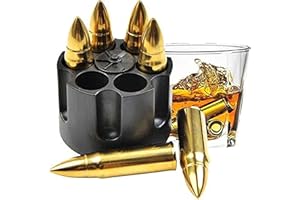 BUYGOO Edelstahl Whisky Steine Bullets mit Basis - 6Pcs Wiederverwendbar Metall Eiswürfel Große Kugelförmig Eiswürfel, Whiskey Zubehör Geschenk für Männer