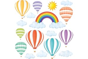 DECOWALL DS8-1801 Rainbow and Hot Air Balloons Kids Wall Stickers Decals Peel and Stick Removable for Nursery Bedroom Living Room Art murals Decorations