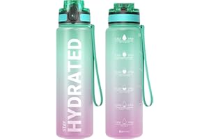 Sahara Sailor Botella de agua motivacional de 500 ml/750 ml/1000 ml, botella de bebidas deportivas con tapa para beber y cerrar, a prueba de fugas, sin BPA, para gimnasio, escuela, ciclismo (1