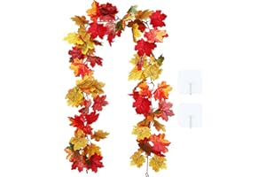 CHEESANHERR Guirnaldas Artificiales de Hojas de Arce, Guirnalda Otoño Enredaderas Decorativas Plantas Colgantes Hogar Pared Chimenea Banister Otoño Decoracion Acción Gracias Halloween Navidad, 175cm