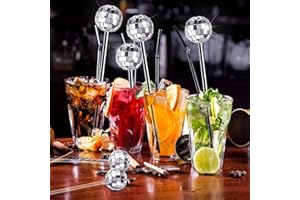 FFWHKON 24 Pcs Ball Stirrers, 70s Mirror Ball Stirrers Decor, Plastic Round Top Reusable Swizzle Sticks, Cake Pops Coffee Stirrers for Wedding Birthday Christmas Disco Party Home Bar Shop Use