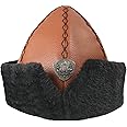Islamic Bazaar Turkish Ottoman Bork Hat Brown and Black Ertugrul Osman Dirilis Faux Fur Winter Cap with Ottoman Coat of Arms Emblem, Brown, Black, Medium-X-Large